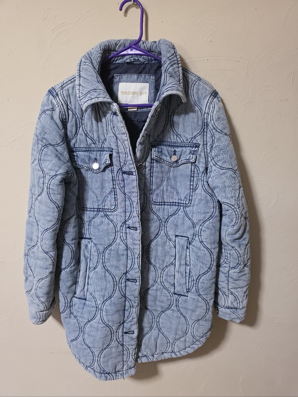 Madden Girl Light Blue Quilted Denim Jacket